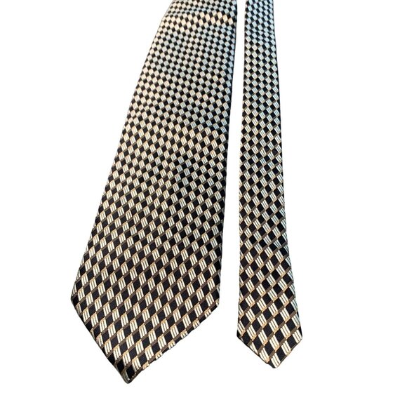 Valerio Garati Handmade Silk Tie Black Gold Checkered Pattern Necktie - Picture 1 of 6